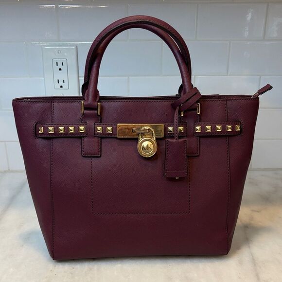 Michael Kors Hamilton Traveler Studded Satchel Saffiano Leather Bag - Picture 1 of 16